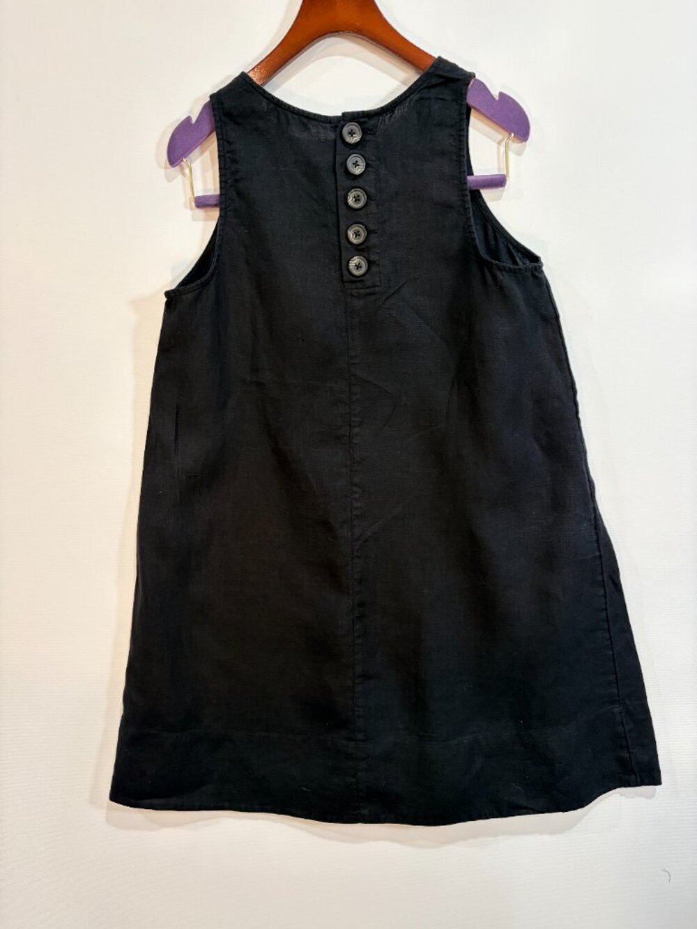 J.Crew Black 100% Linen Shift Dress Petite Small Sleeveless A-Line Button Back - Picture 3 of 7